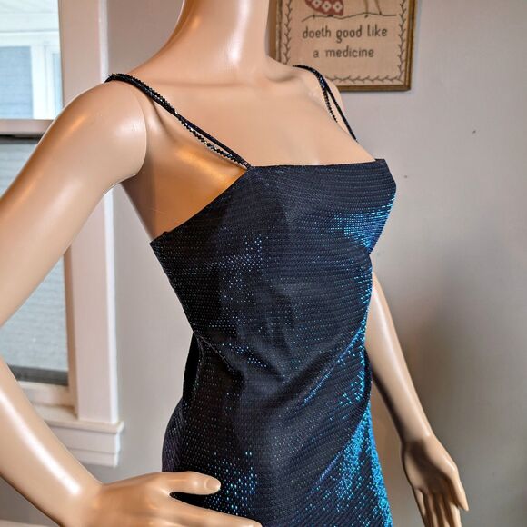 Vintage 1990s Jump Prom Dress Purple Metallic Whimsygoth Formal Slit Size 13 - Picture 5 of 15